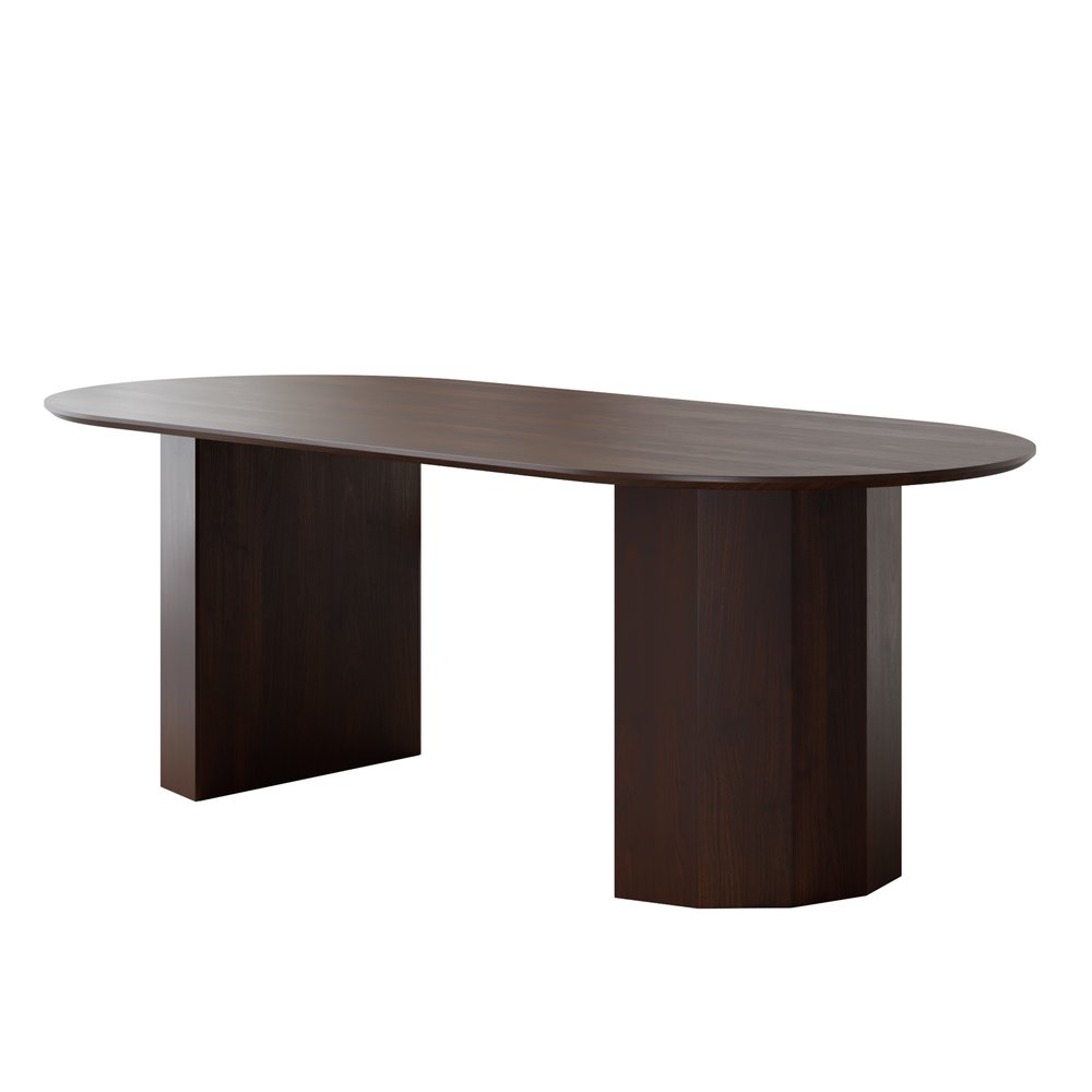 79" Walnut Wood Double Pedestal Base Oval Dining Table