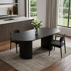 86" Black Wood Double Pedestal Base Oval Dining Table