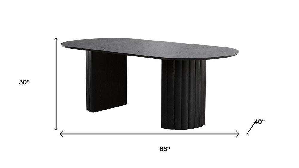 86" Black Wood Double Pedestal Base Oval Dining Table
