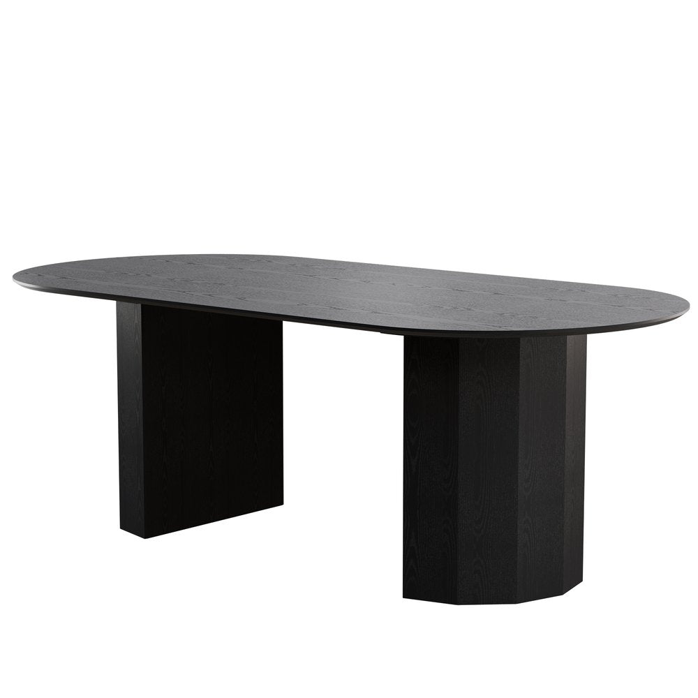 86" Black Wood Double Pedestal Base Oval Dining Table