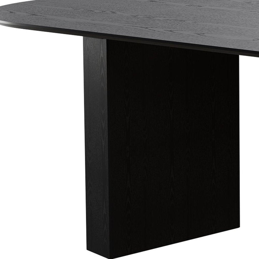 86" Black Wood Double Pedestal Base Oval Dining Table