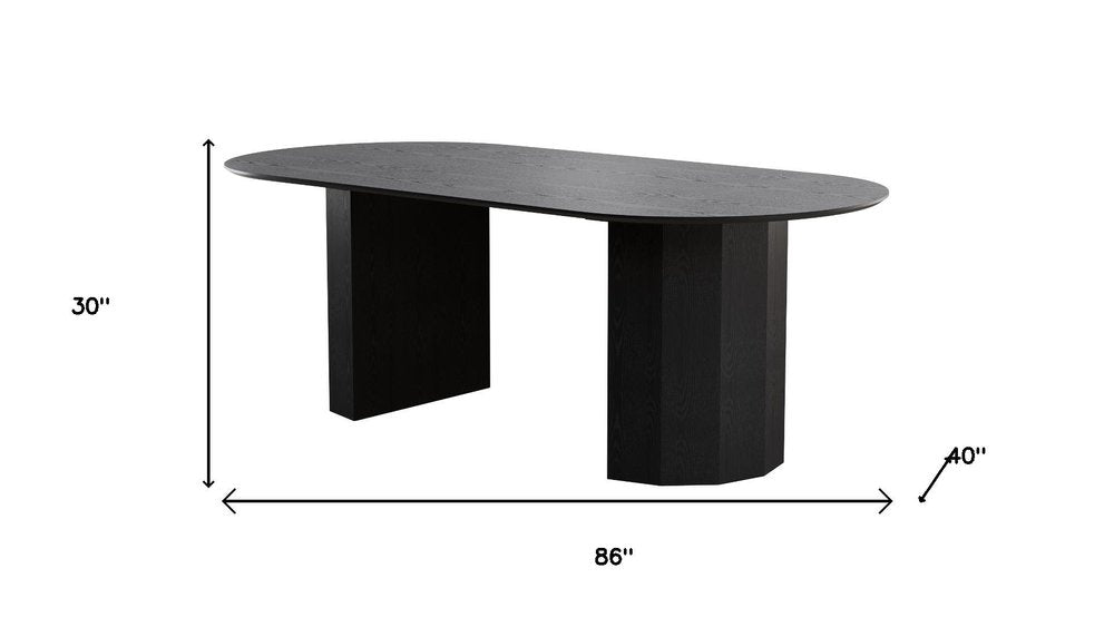 86" Black Wood Double Pedestal Base Oval Dining Table