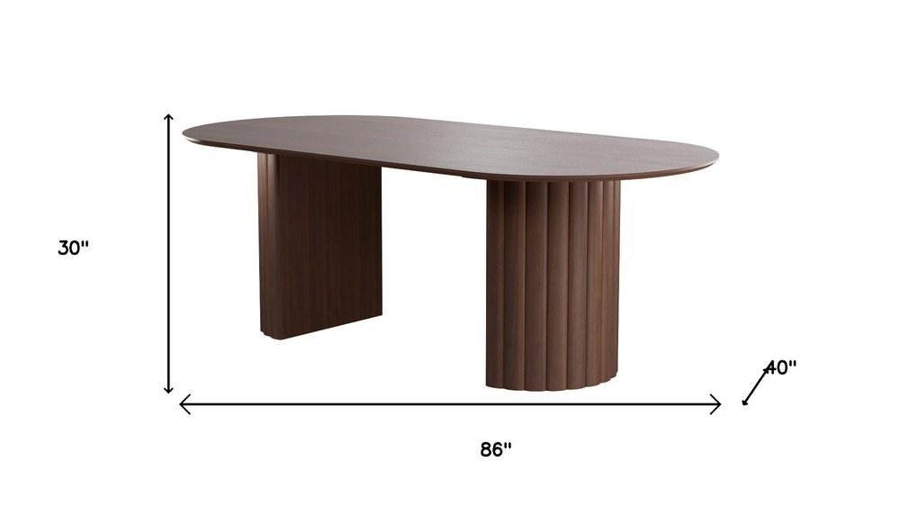 86" Walnut Wood Double Pedestal Base Oval Dining Table