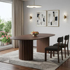 86" Walnut Wood Double Pedestal Base Oval Dining Table