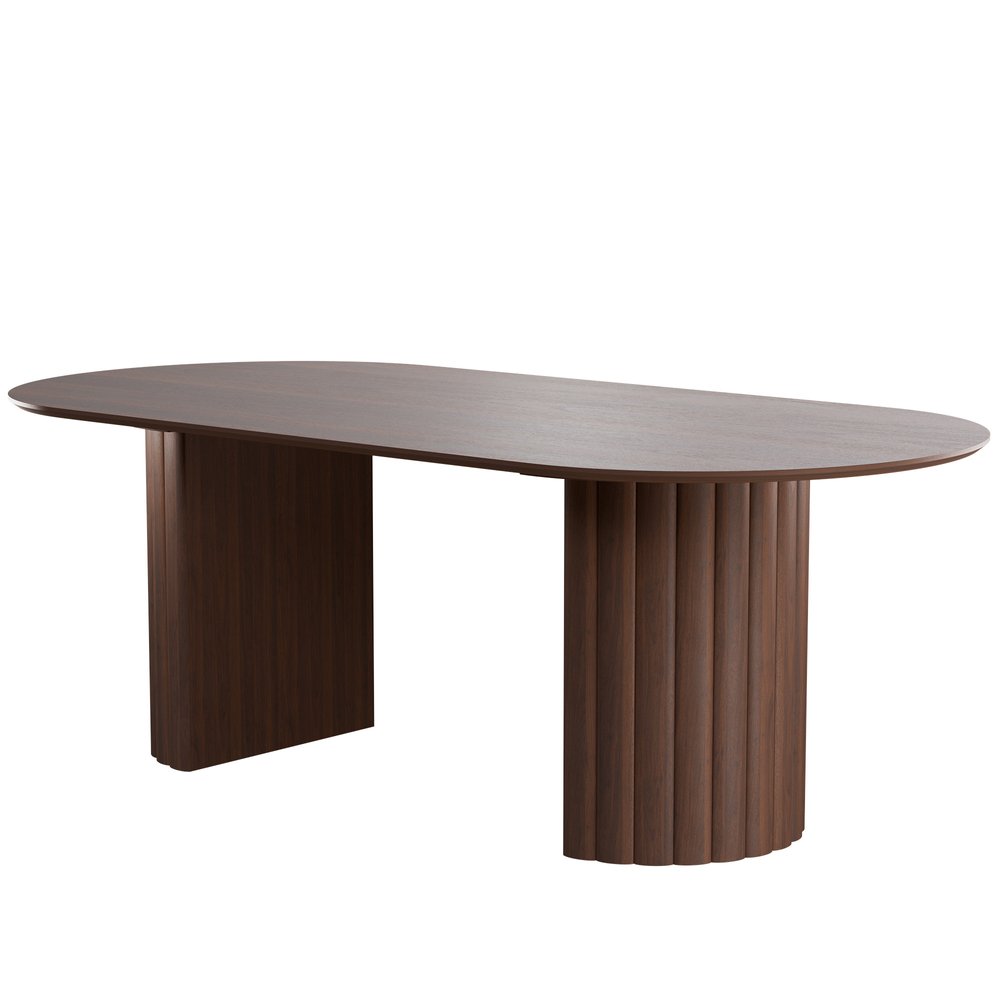 86" Walnut Wood Double Pedestal Base Oval Dining Table