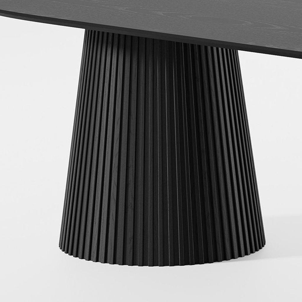 86" Black Wood Double Pedestal Base Oval Dining Table
