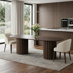 86" Walnut Wood Double Pedestal Base Oval Dining Table