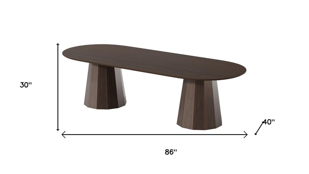 86" Walnut Wood Double Pedestal Base Oval Dining Table