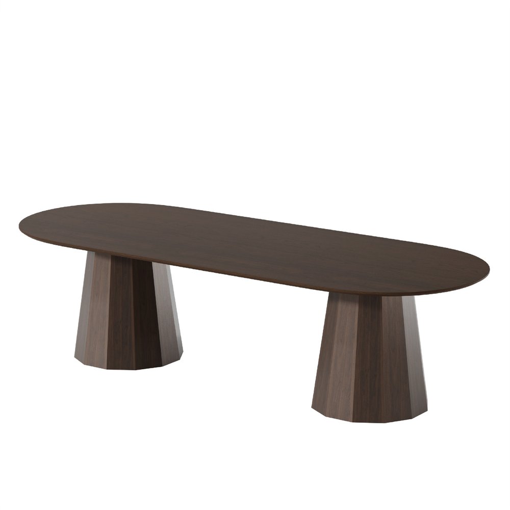 86" Walnut Wood Double Pedestal Base Oval Dining Table