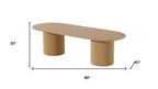 86" Natural Wood Double Pedestal Base Oval Dining Table