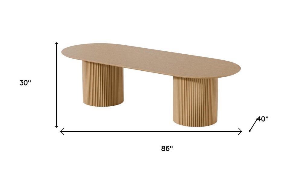 86" Natural Wood Double Pedestal Base Oval Dining Table