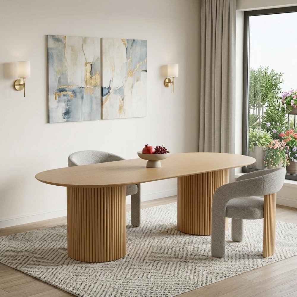 86" Natural Wood Double Pedestal Base Oval Dining Table