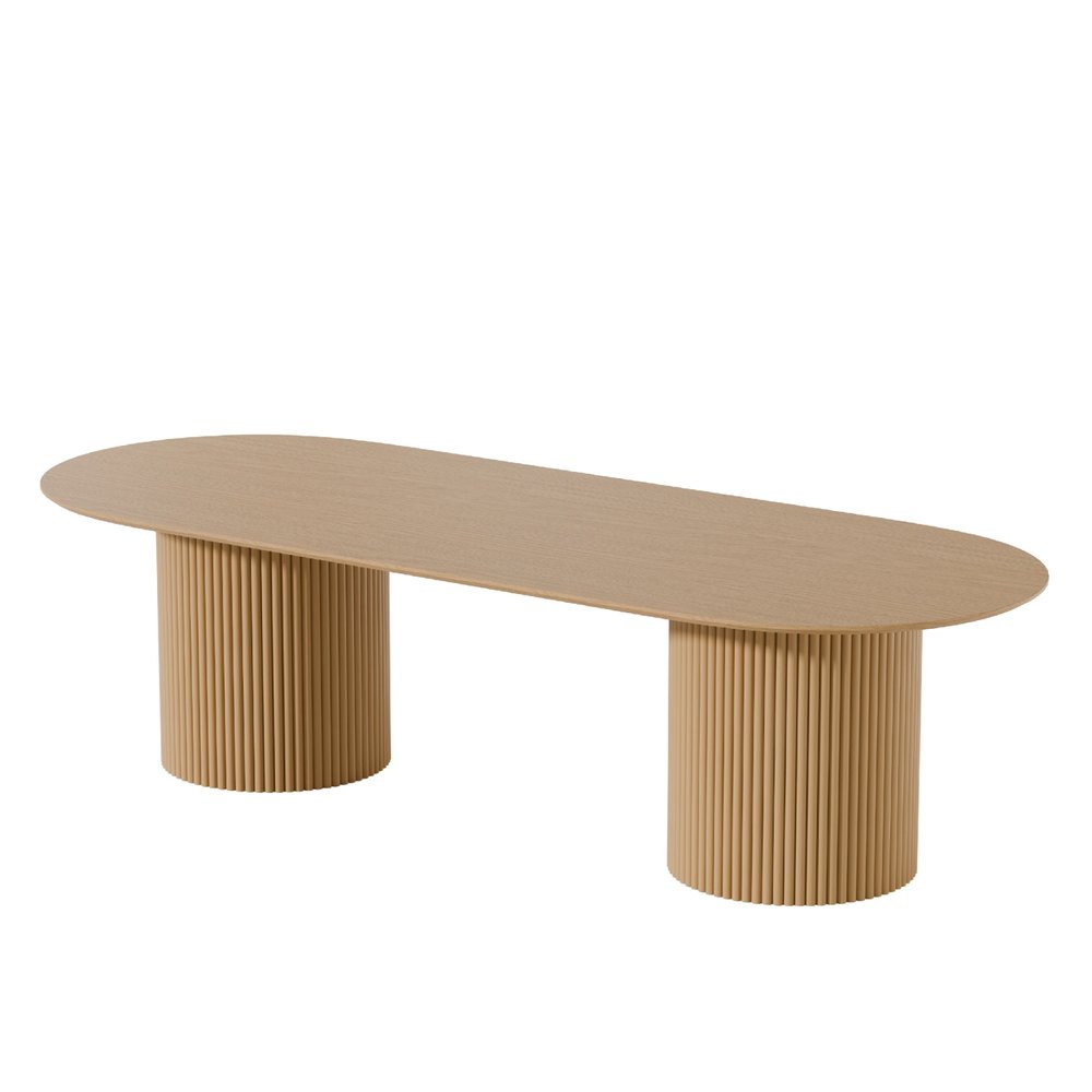 86" Natural Wood Double Pedestal Base Oval Dining Table