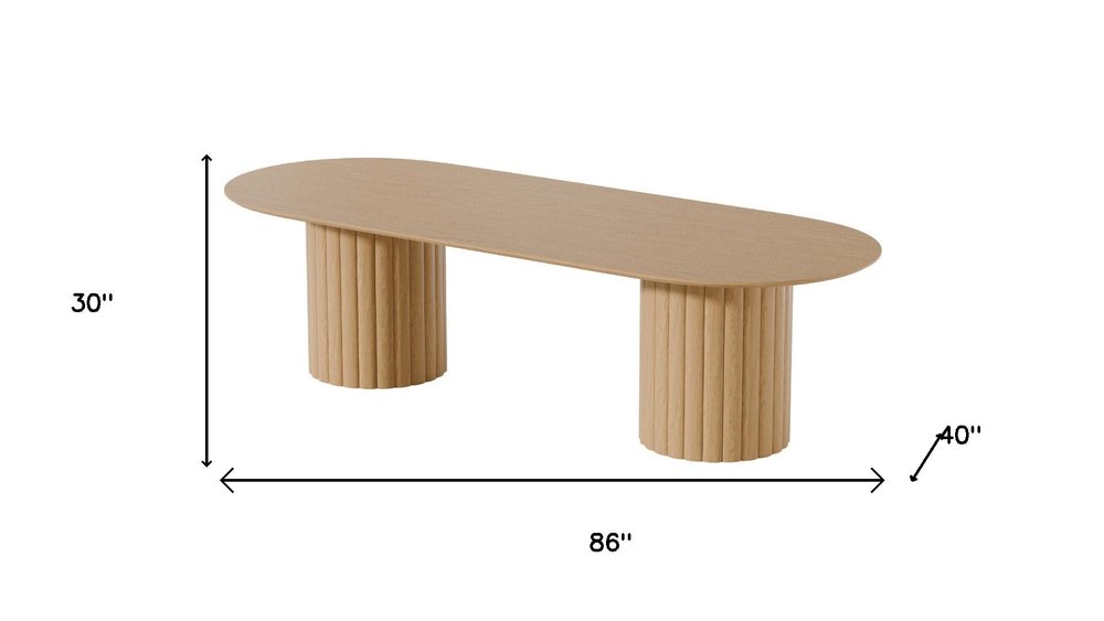 86" Natural Wood Double Pedestal Base Oval Dining Table