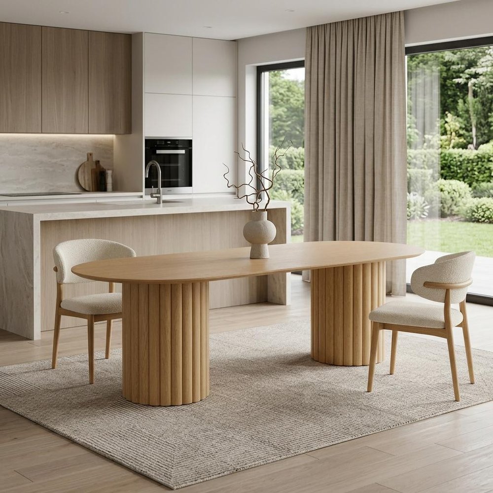 86" Natural Wood Double Pedestal Base Oval Dining Table