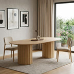 86" Natural Wood Double Pedestal Base Oval Dining Table