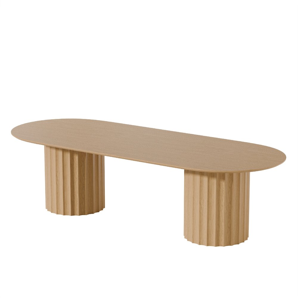 86" Natural Wood Double Pedestal Base Oval Dining Table