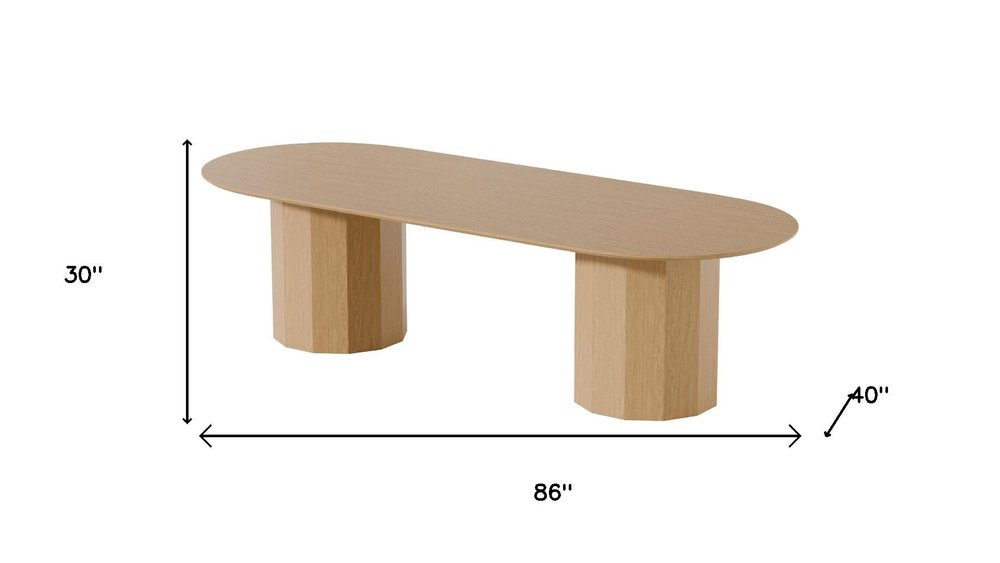 86" Natural Wood Double Pedestal Base Oval Dining Table