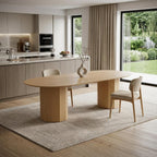 86" Natural Wood Double Pedestal Base Oval Dining Table
