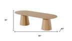 86" Walnut Wood Double Pedestal Base Oval Dining Table