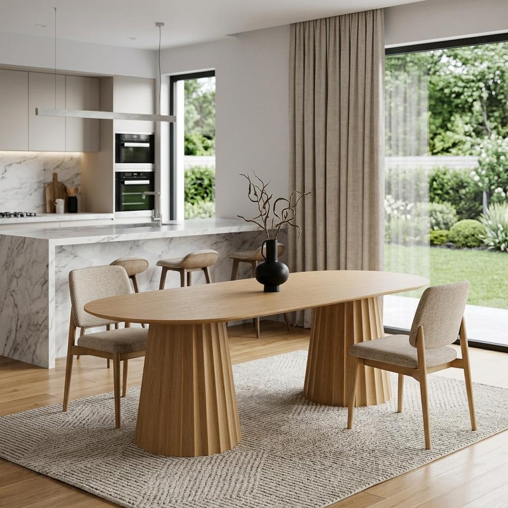 86" Natural Wood Double Pedestal Base Oval Dining Table
