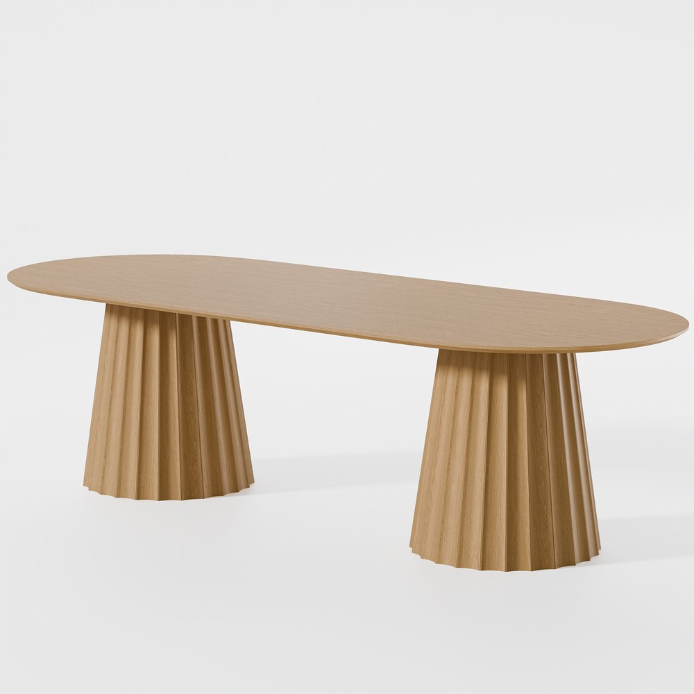 86" Natural Wood Double Pedestal Base Oval Dining Table