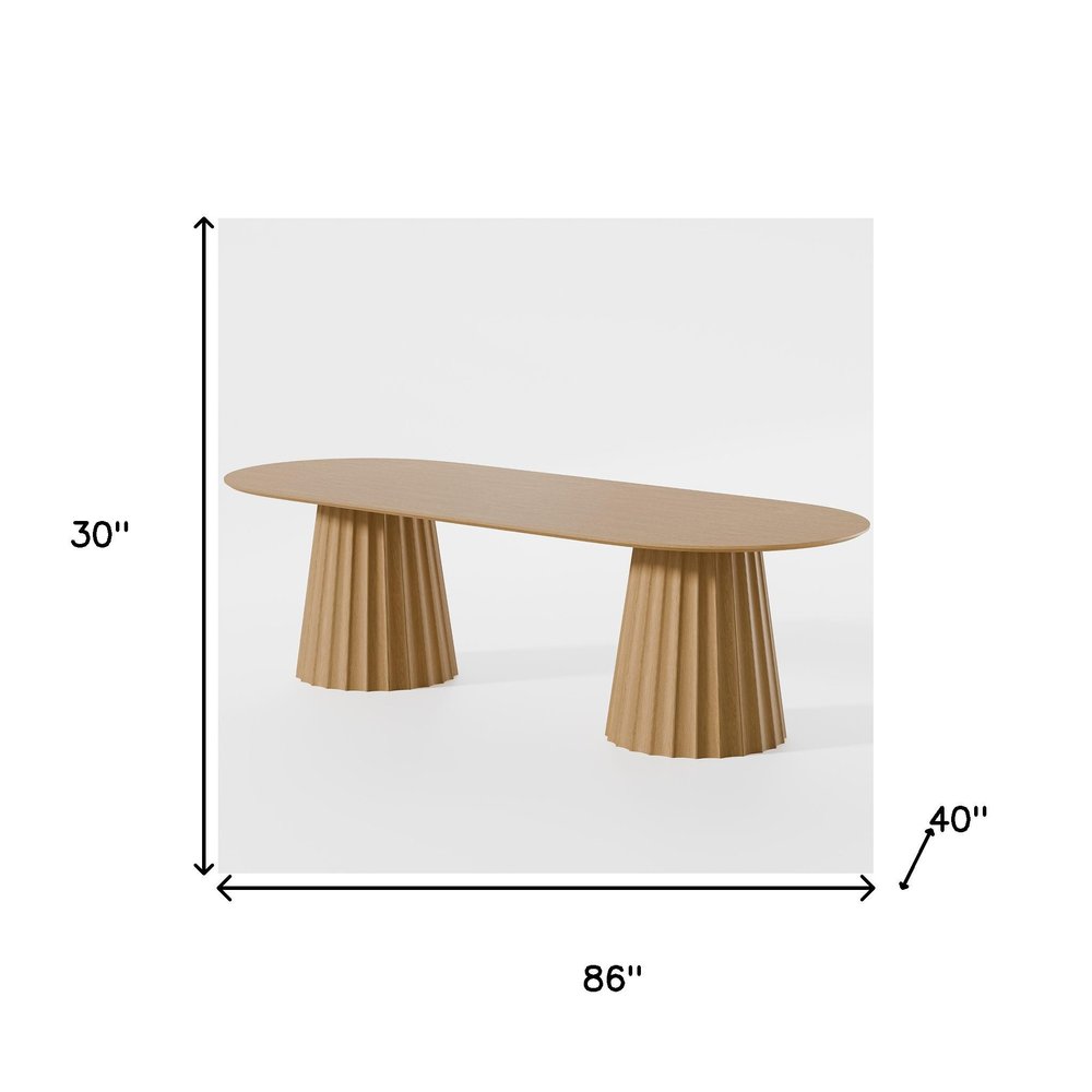 86" Natural Wood Double Pedestal Base Oval Dining Table