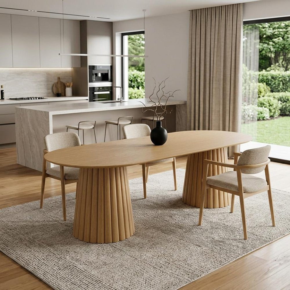 86" Natural Wood Double Pedestal Base Oval Dining Table