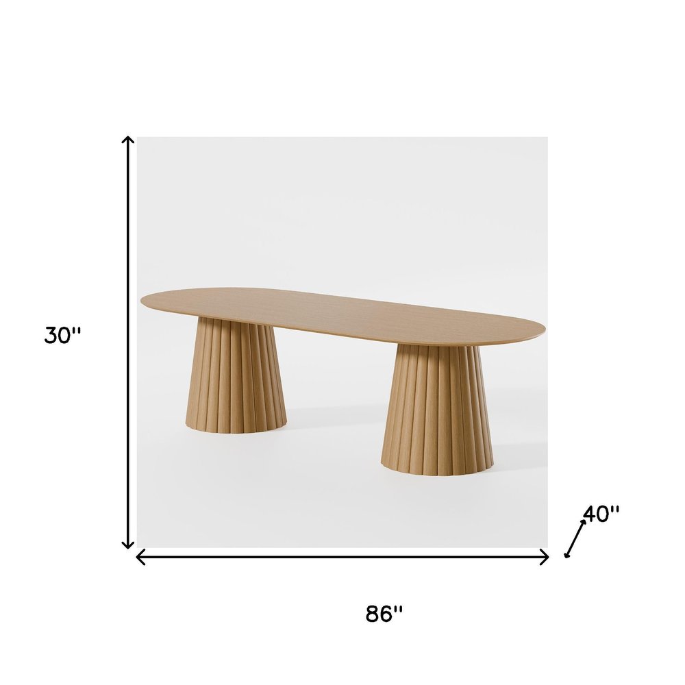 86" Natural Wood Double Pedestal Base Oval Dining Table