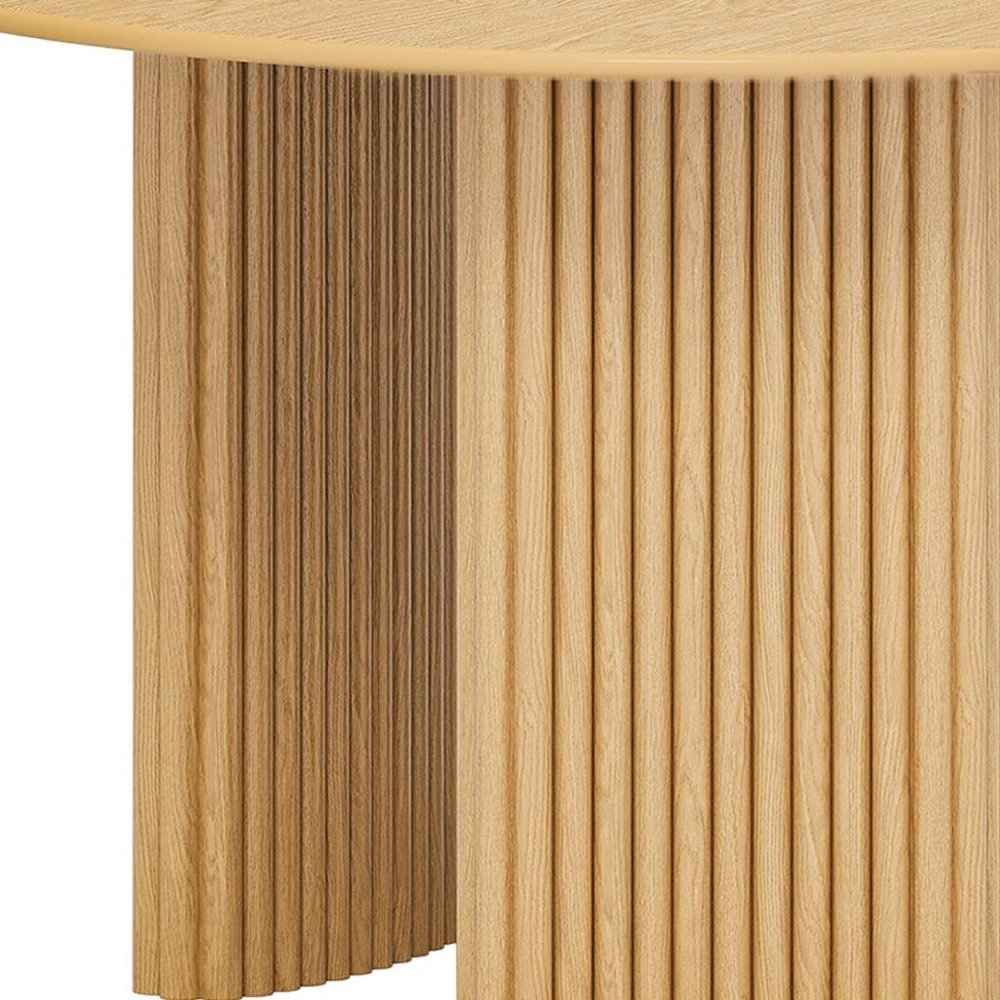 46" Natural Wood Three Leg Base Round Top Dining Table