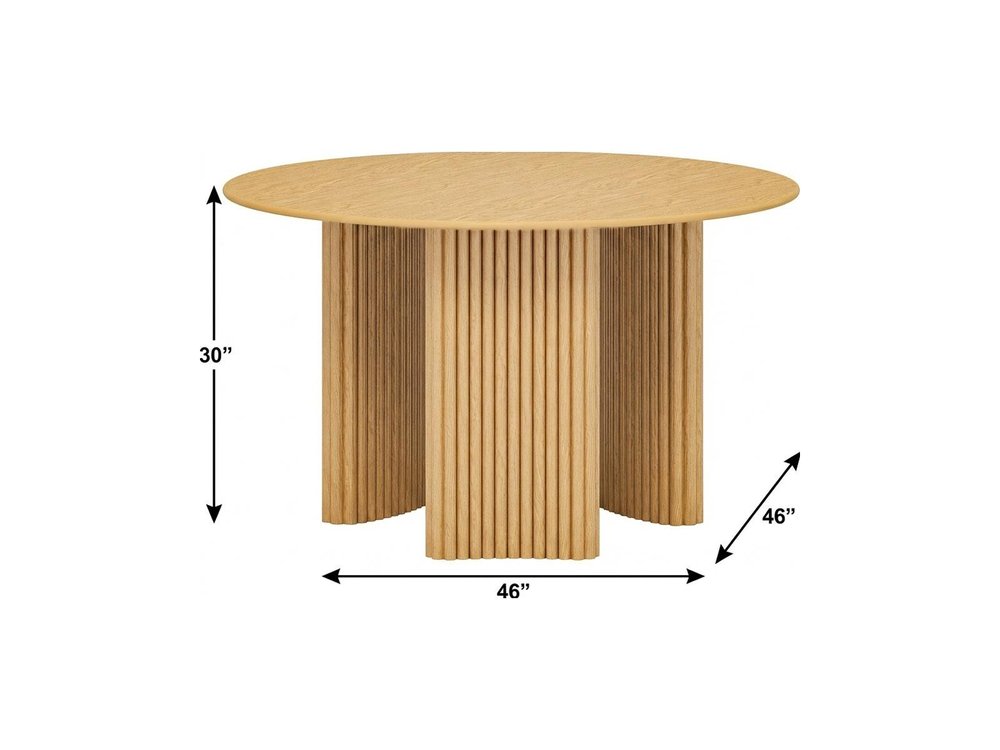 46" Natural Wood Three Leg Base Round Top Dining Table