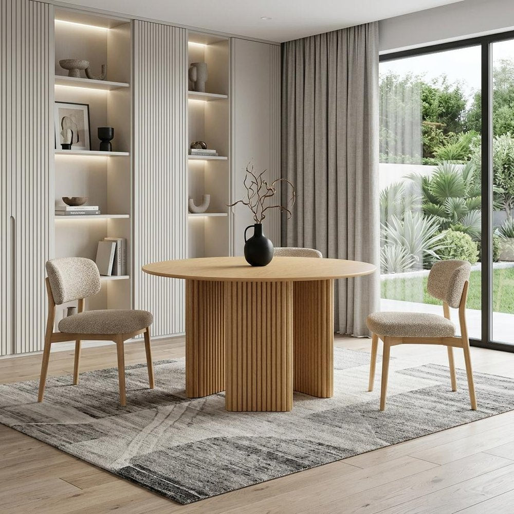 46" Natural Wood Three Leg Base Round Top Dining Table