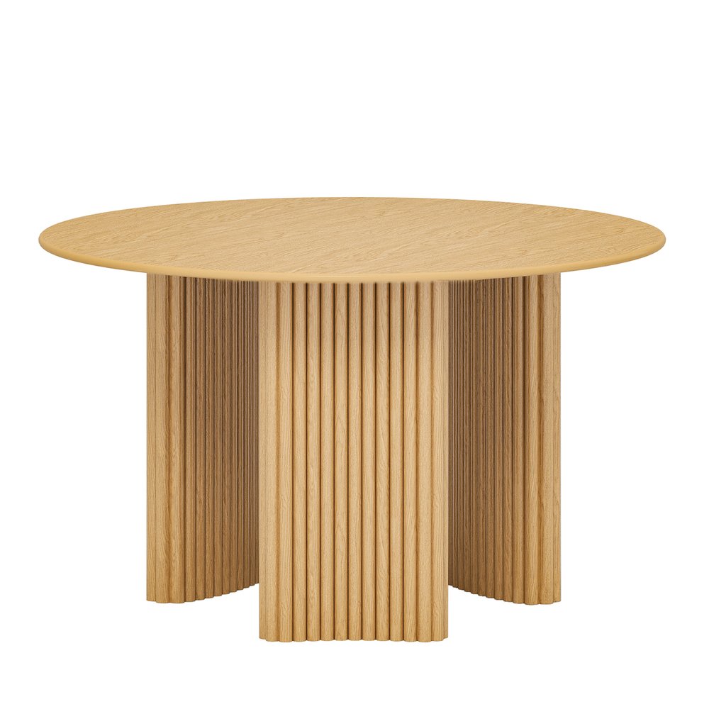 46" Natural Wood Three Leg Base Round Top Dining Table