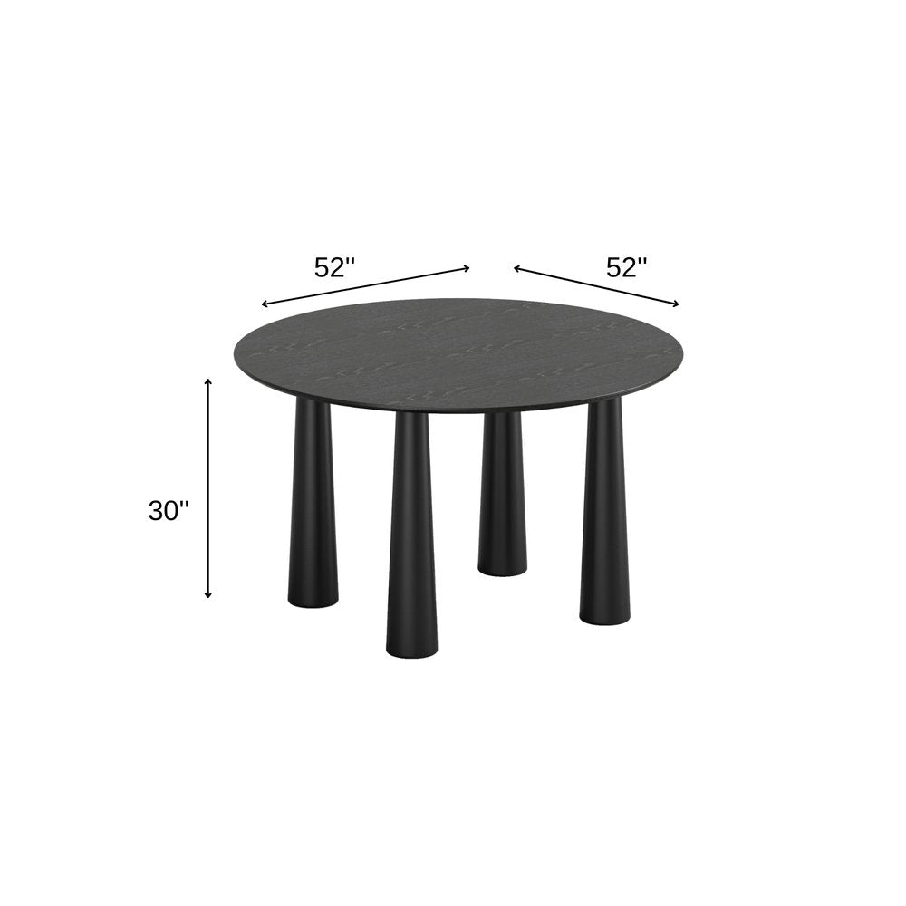 52" Black Wood Round Top Dining Table