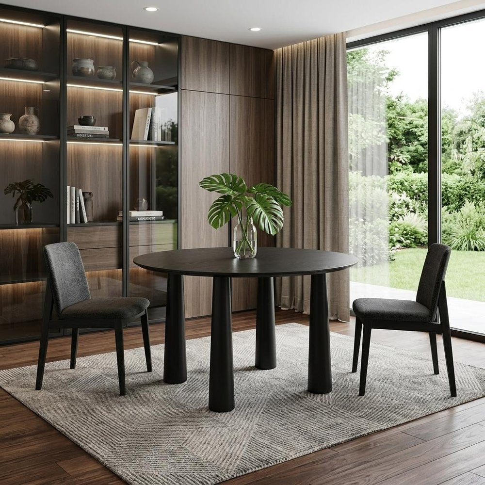 52" Black Wood Round Top Dining Table