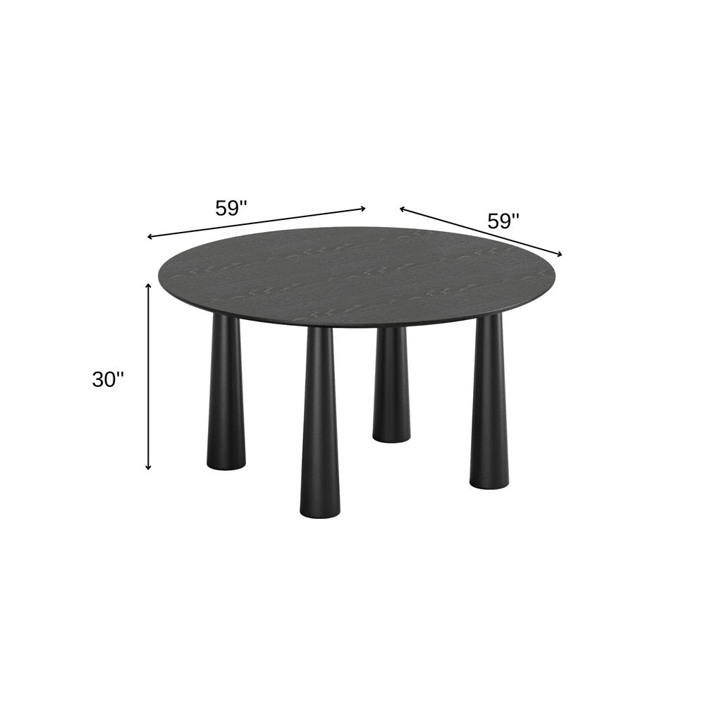 59" Black Solid Wood Round Top Dining Table