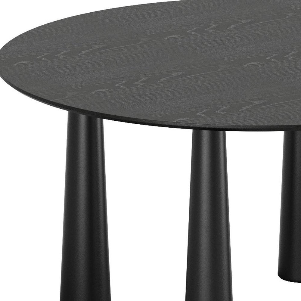 59" Black Solid Wood Round Top Dining Table