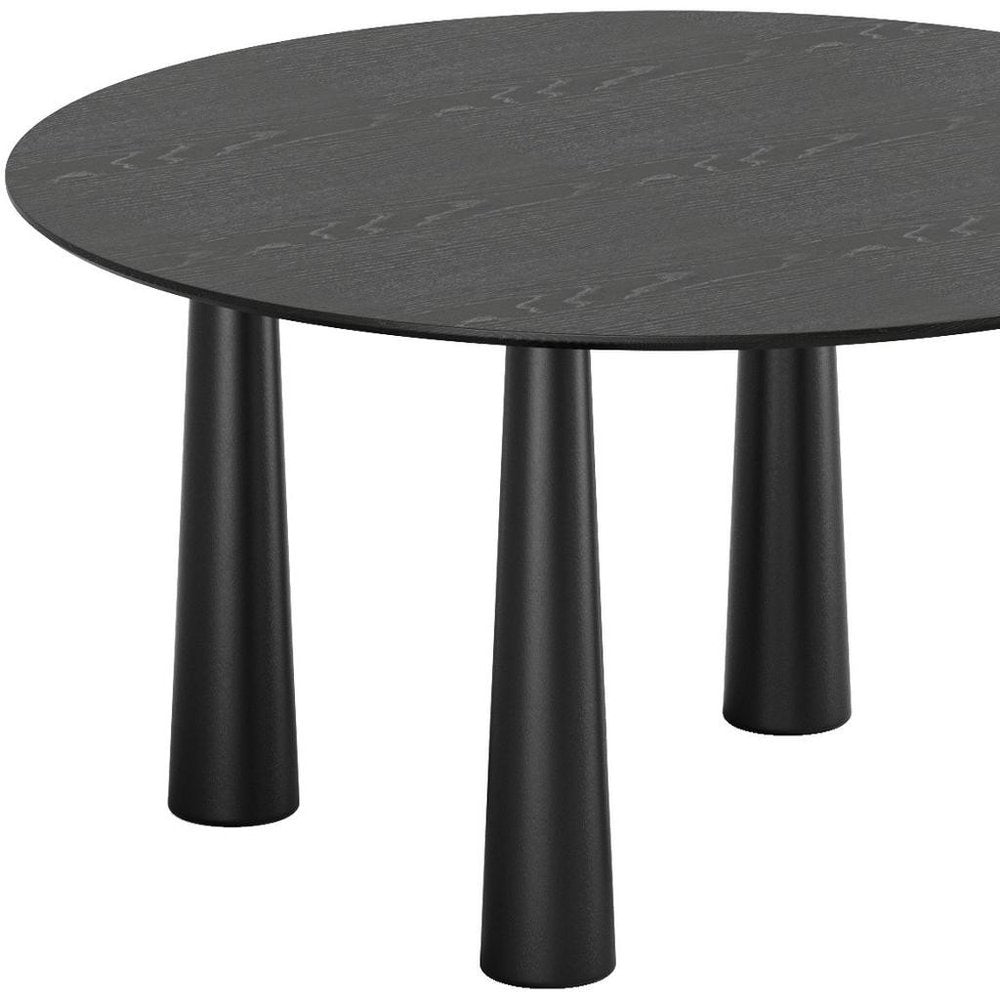 59" Black Solid Wood Round Top Dining Table