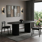 86" Black Wood Double Pedestal Base Oval Dining Table