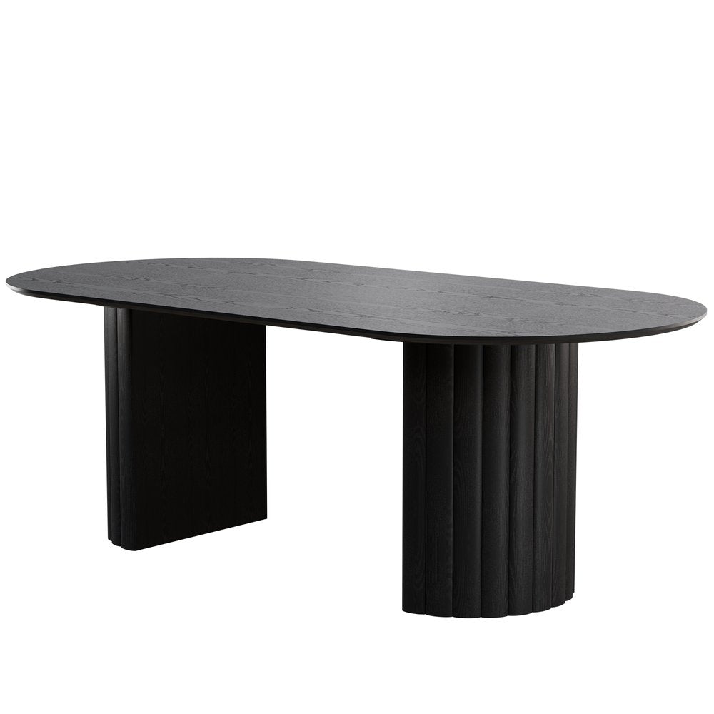 86" Black Wood Double Pedestal Base Oval Dining Table