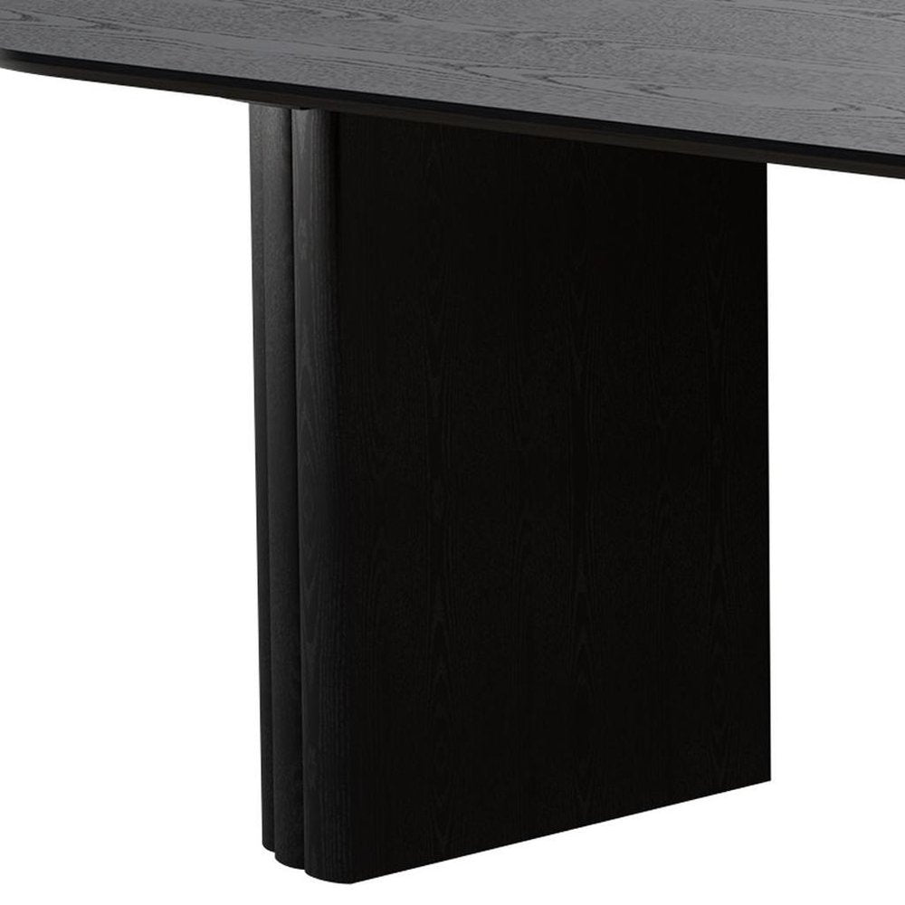 86" Black Wood Double Pedestal Base Oval Dining Table