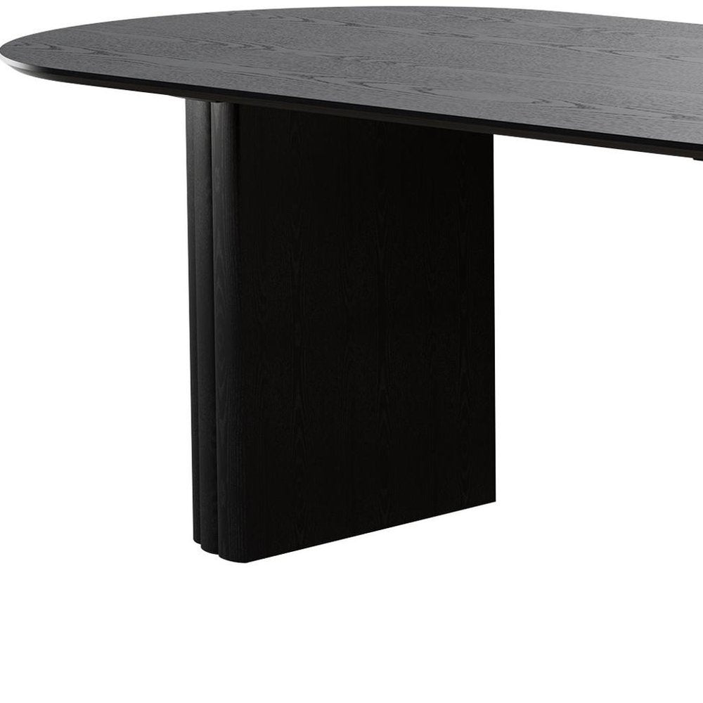 86" Black Wood Double Pedestal Base Oval Dining Table