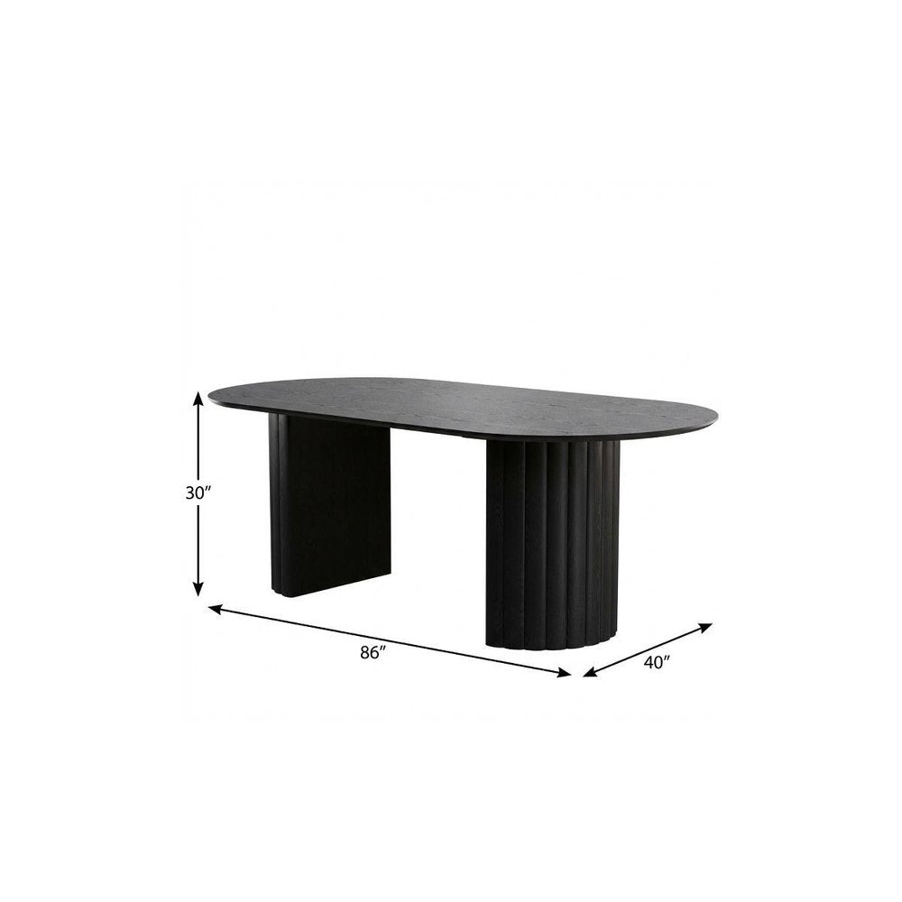 86" Black Wood Double Pedestal Base Oval Dining Table