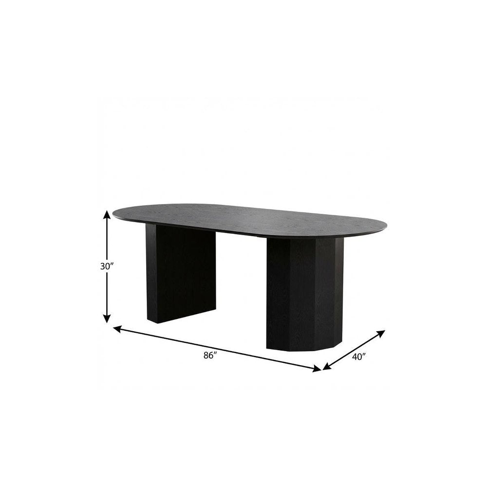 86" Black Wood Double Pedestal Base Oval Dining Table