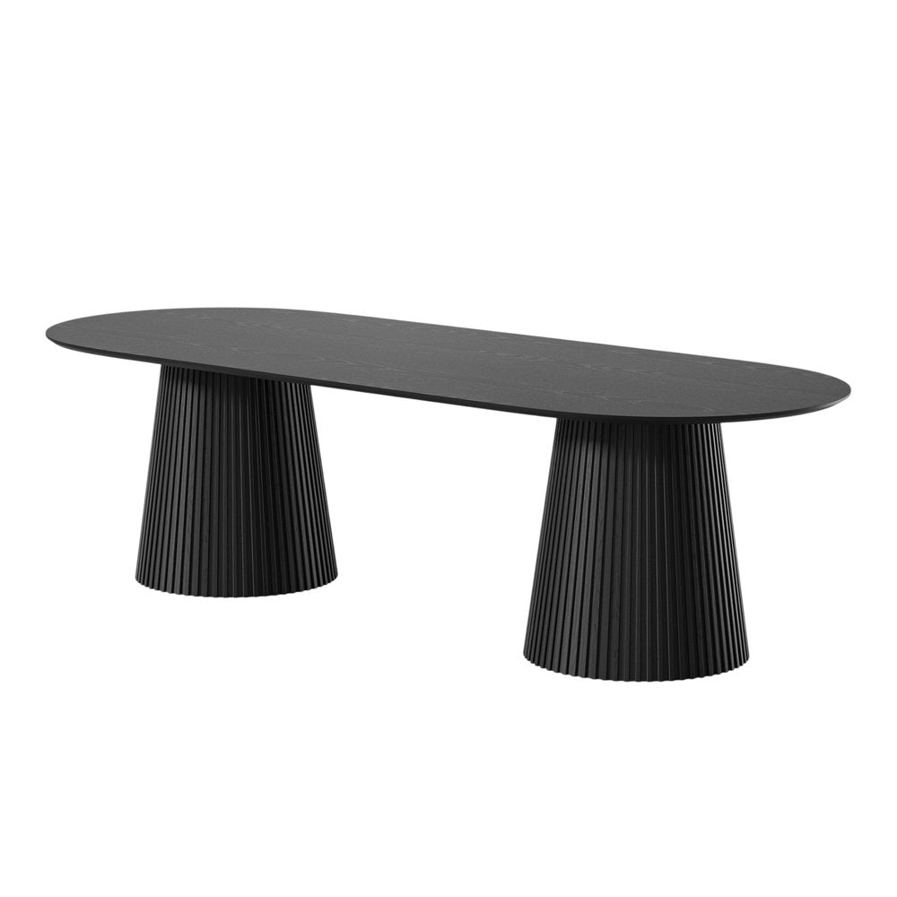 86" Black Wood Double Pedestal Base Oval Dining Table