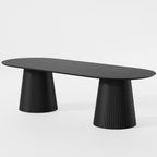 86" Black Wood Double Pedestal Base Oval Dining Table
