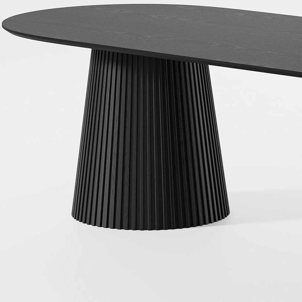 86" Black Wood Double Pedestal Base Oval Dining Table