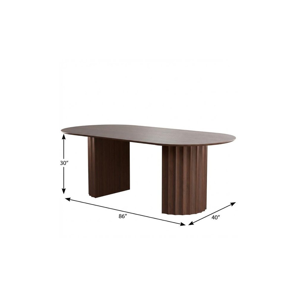 86" Walnut Wood Double Pedestal Base Oval Dining Table