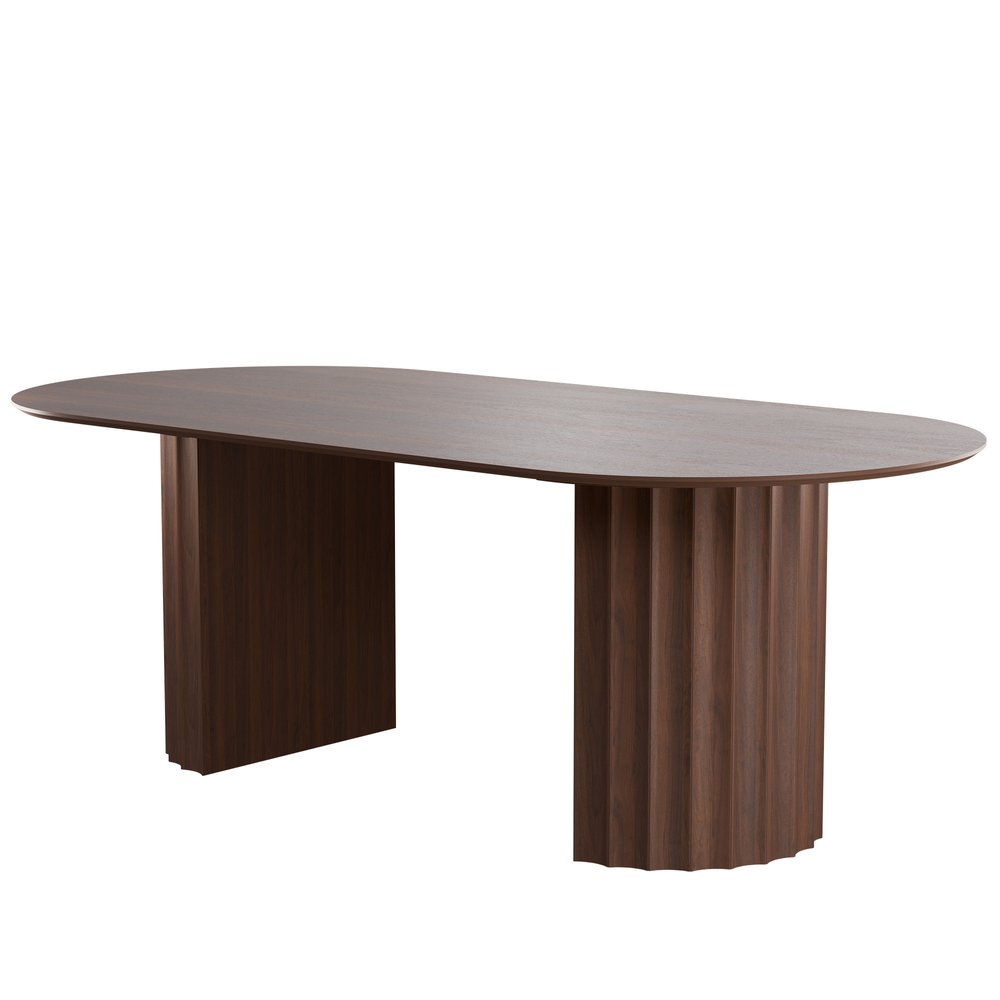 86" Walnut Wood Double Pedestal Base Oval Dining Table