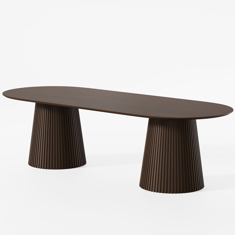 86" Black Wood Double Pedestal Base Oval Dining Table